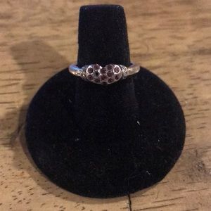 Silver Heart and Red Crystal Ring